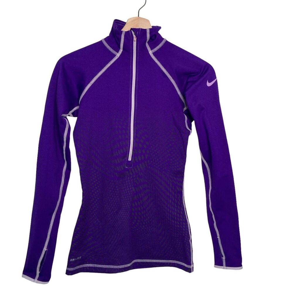Nike Pro Dri-Fit Half Zip Womens XSmall Running Jacket Thumb Holes Royal Purple
